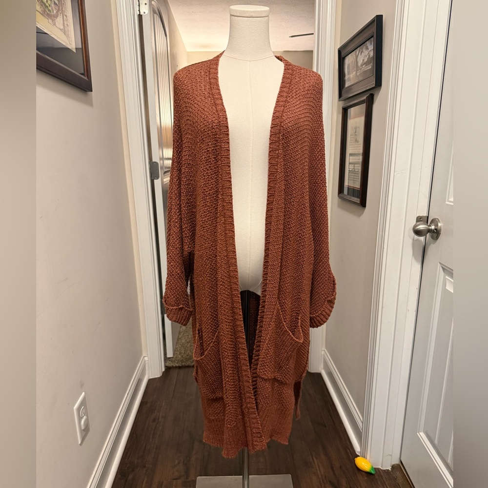 She + Sky Terracotta Open-Front Cardigan